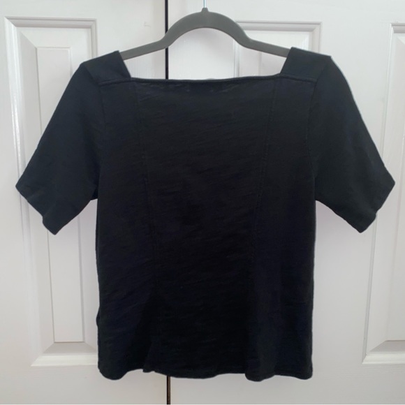 Nation LTD Marcella Button Front Sweetheart Neckline Short Sleeve Top in Black - Picture 11 of 13